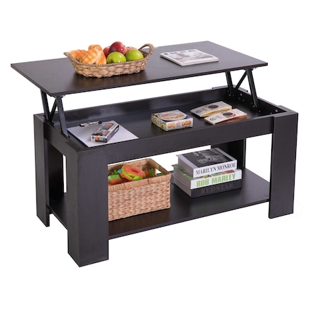 Basicwise Modern Wood Coffee Table with Lift Tabletop, Black QI003549.B